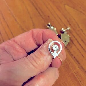 60’s Vintage Van Dell Sterling Silver Hoops, Rhinestone & Lily Shaped Flower.